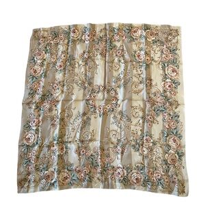 Ralph Lauren Cream Vintage Rose Cottage Garden Royal Pink Square Silk